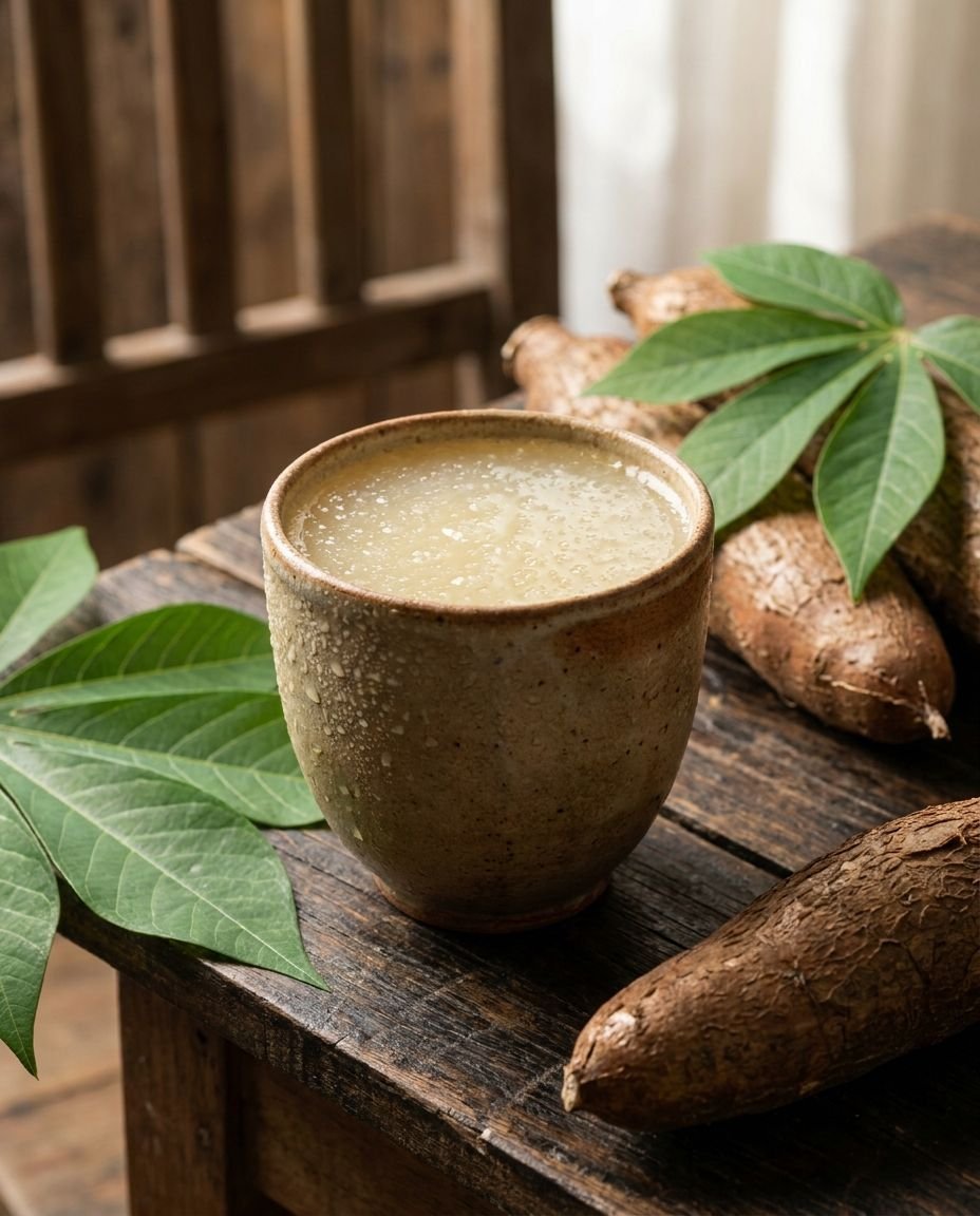 Cuenco de cerámica con chicha de yuca