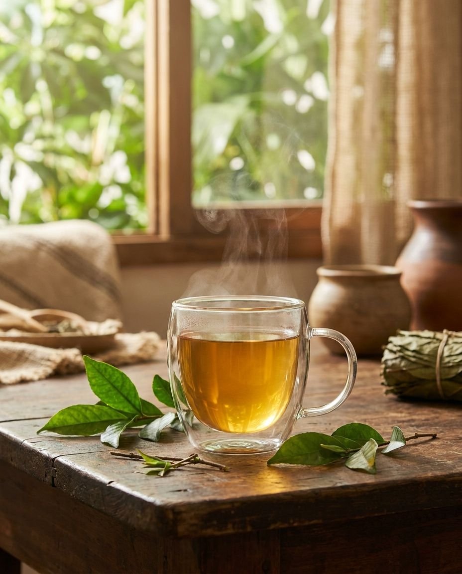 Infusión de guayusa en taza de cristal